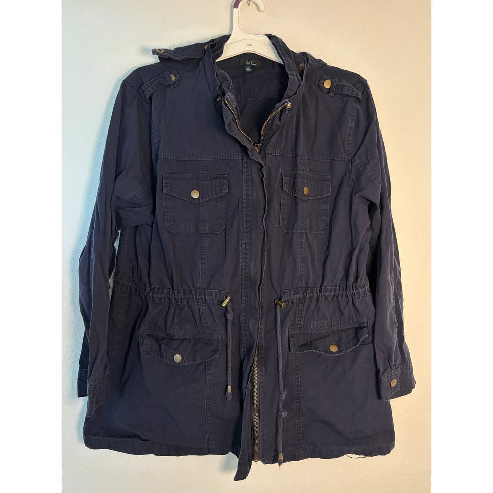 SKY Plus Navy Blue Utility Anorak Jacket Hooded Drawstring Waist Plus Size 3X
